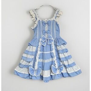 Japanese Street Fashion Kawaii Lolita Sweet Dress Cosplay Blue White Alice Bow S